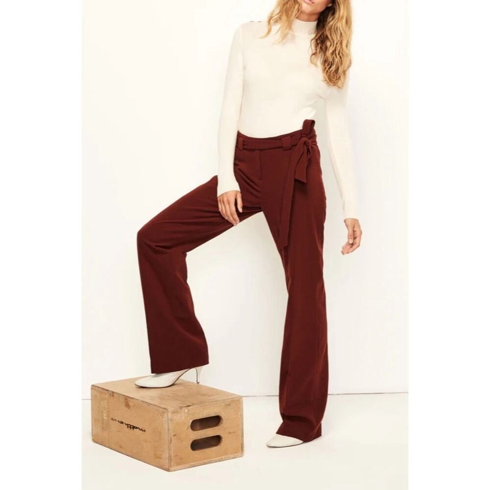 BA&SH Batik Wide Leg Trouser Pants in Terracotta Wool Blend Fall Officewear